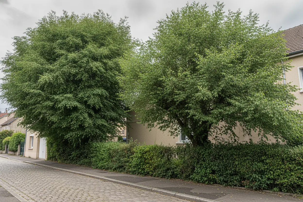 Tilleuls taillés en taille douce, houppier équilibré, jardin propre aux Sénardes à Troyes