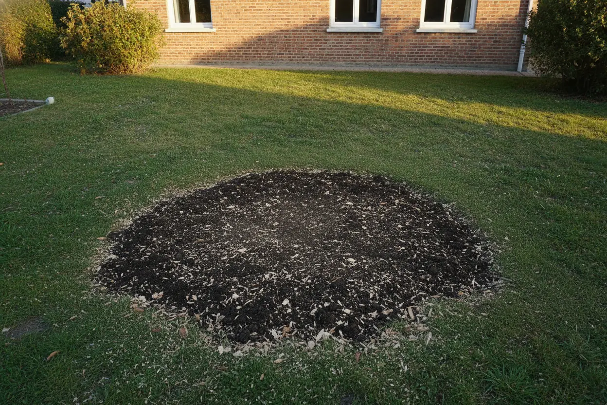 Terrain aplani après rognage de souche motorisé dans un jardin du Point du Jour à Troyes