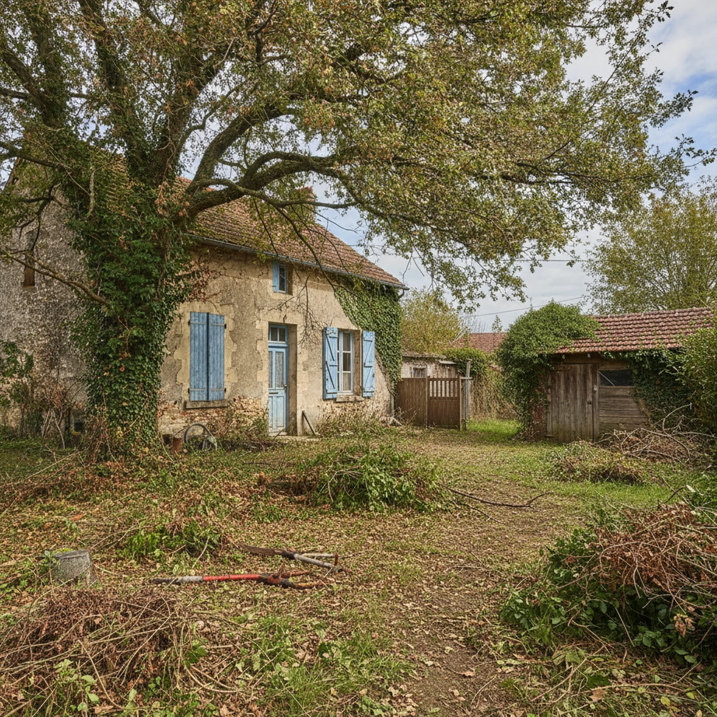 Arbres d'agrément trop proches d'une maison à Saint-Parres-aux-Tertres avant taille