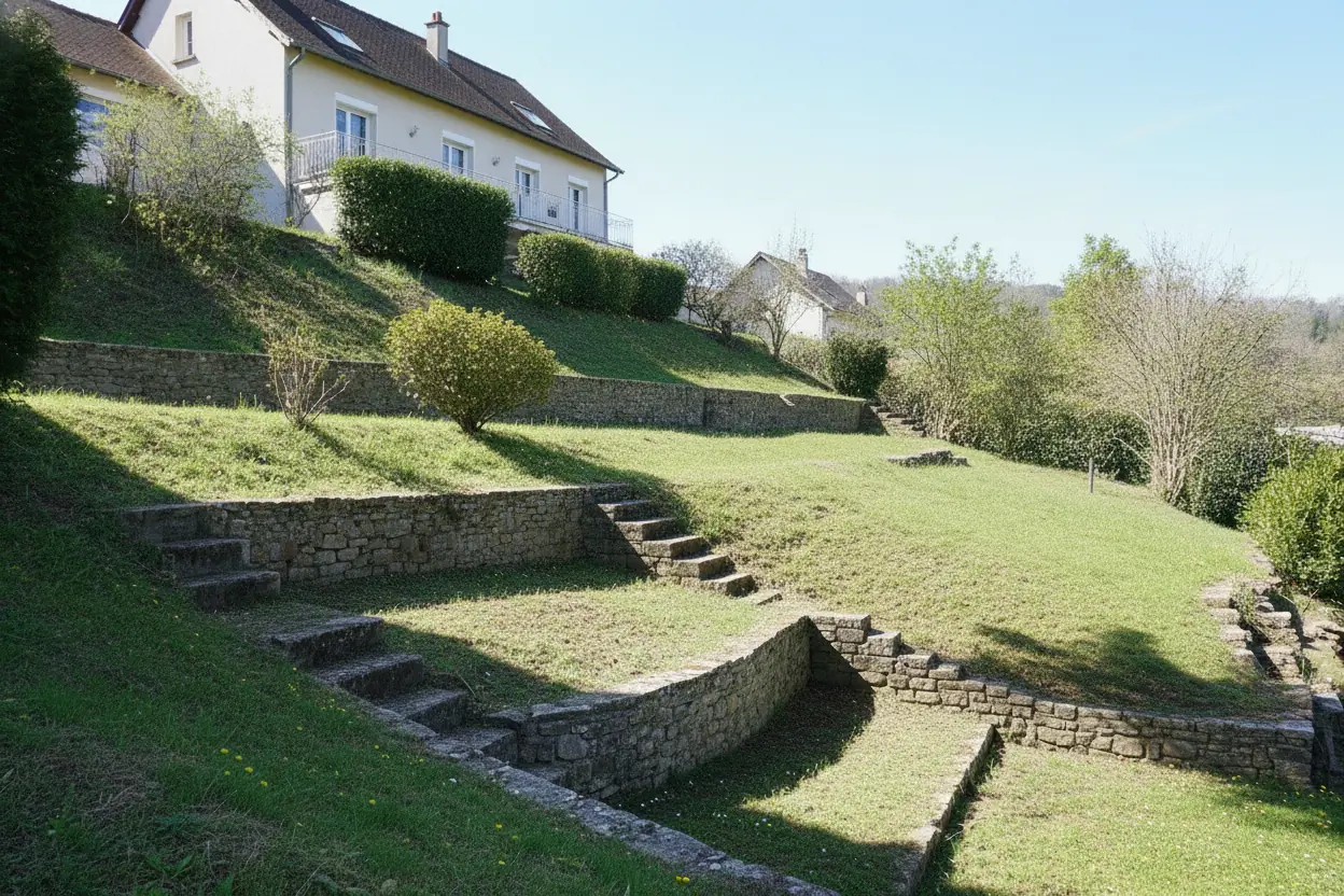 Terrain en pente dégagé et nettoyé après abattage à Saint-Parres-aux-Tertres